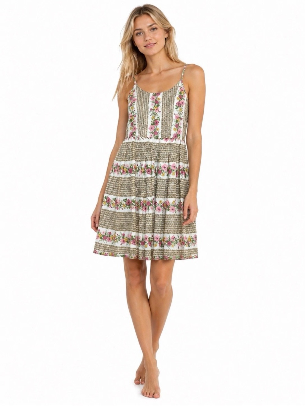 Lazybones Floral Midi Dress Size Medium 100% Cotton Sleeveless Summer